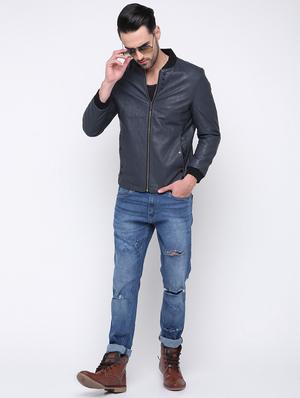 blue leatherette biker jacket - 15817826 - Standard Image - 4