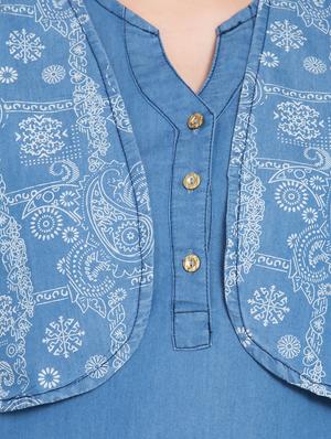 denim printed straight kurta - 15817924 - Standard Image - 4
