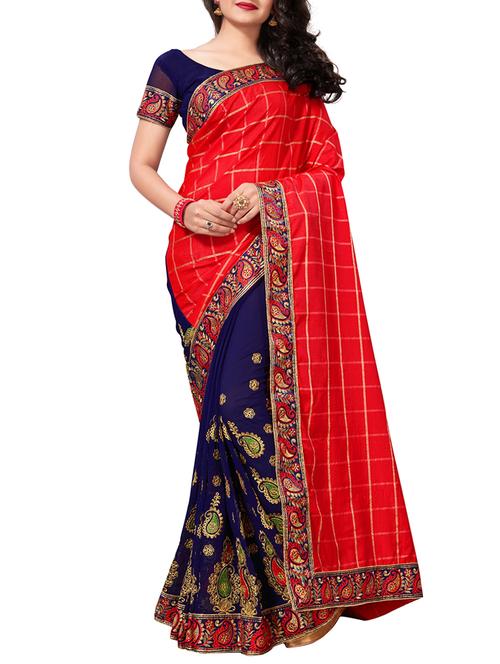 paisley embroidered half & half saree with blouse - 15819208 - Standard Image - 1