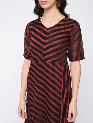 a-line striped v-neck dress - 15821164 - Standard Image - 4