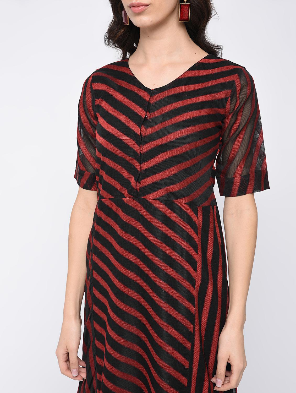 a-line striped v-neck dress - 15821164 - Zoom Image - 4