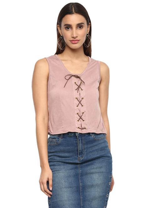 eyelet lace-up sleeveless top - 15822317 - Very Small Image - 1