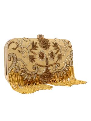 gold cotton polyester blend minaudiere clutch - 15822447 - Standard Image - 4