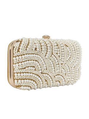 white cotton polyester blend minaudiere clutch - 15822449 - Standard Image - 4