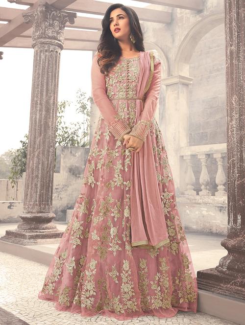 floral embroidered semi-stitched anarkali suit - 15823766 - Very Small Image - 1