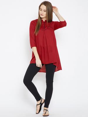 red viscose highlow kurti - 15824890 - Standard Image - 4
