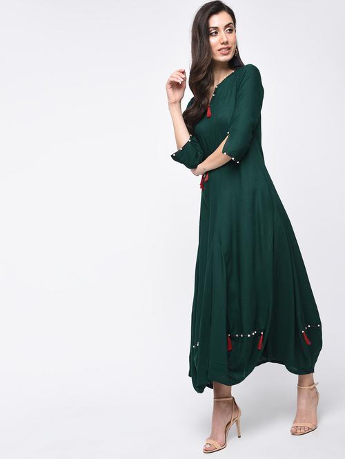 tassel detail flared kurta - 15825036 - Standard Image - 1