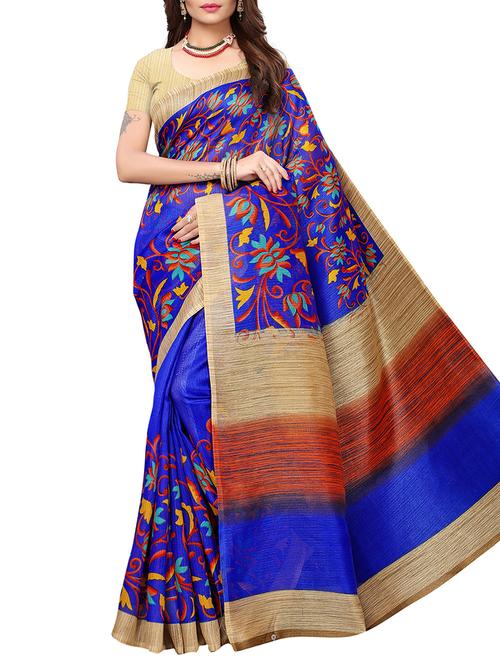 contrast border printed saree with unstiched blouse with blouse - 15827925 - Standard Image - 1