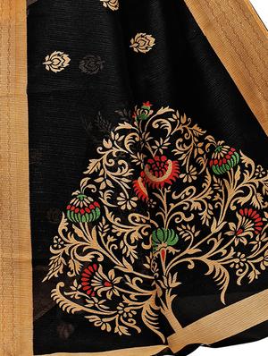 black silk printed saree with blouse - 15827928 - Standard Image - 4