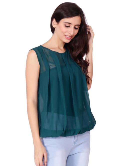 teal sheer pleated top - 15827942 - Very Small Image - 1