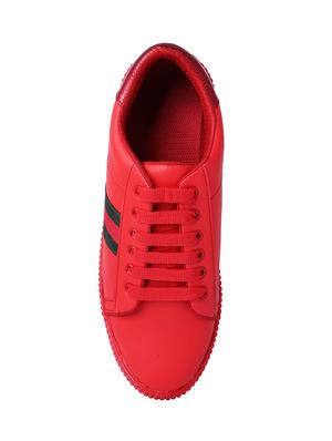 red leatherette lace up sneakers - 15828452 - Standard Image - 4