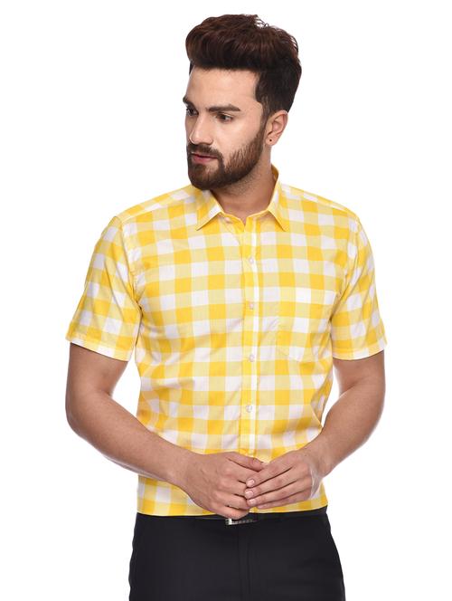 yellow checkered casual shirt - 15829394 - Standard Image - 1