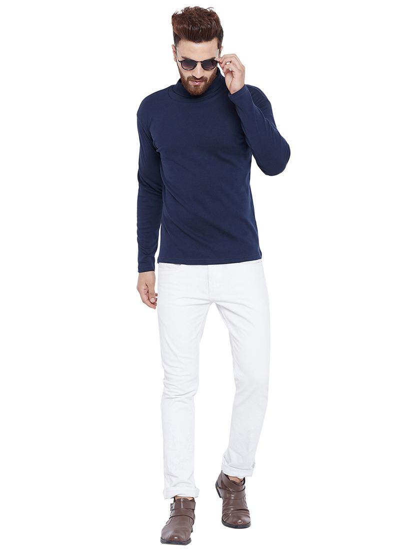 solid navy blue turtle neck t-shirt - 15831016 - Zoom Image - 4