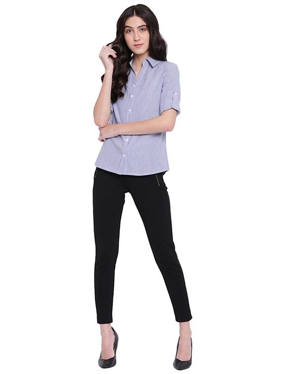 curved hem pinstriped shirt - 15831803 - Zoom Image - 4