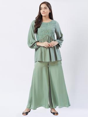 sage green flared palazzo - 15835204 - Standard Image - 4