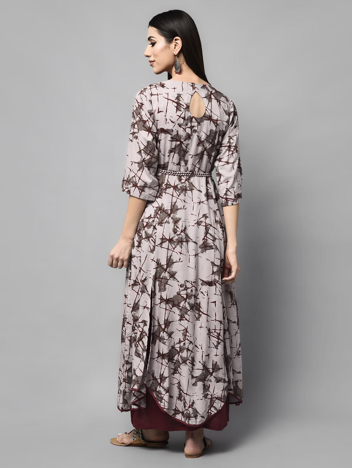 beige viscose flared kurta - 15836293 - Zoom Image - 4