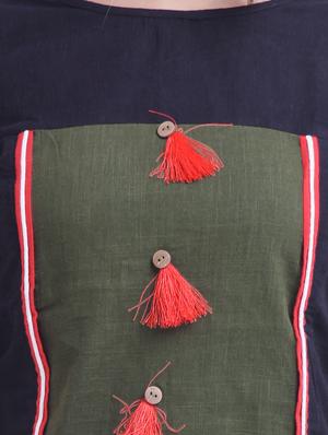 color block straight kurta with tassels - 15839788 - Standard Image - 4