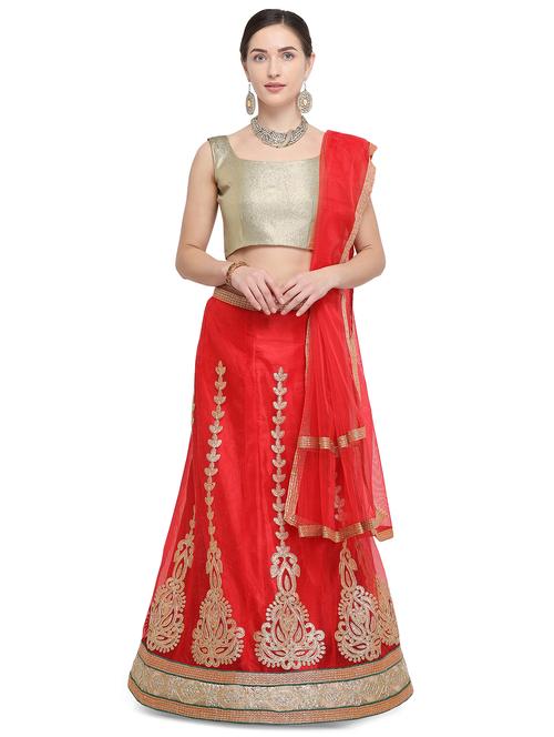 embroidered red flared lehenga - 15839993 - Standard Image - 1