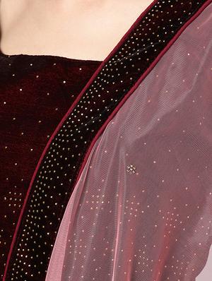 embellished maroon flared lehenga - 15839999 - Standard Image - 4