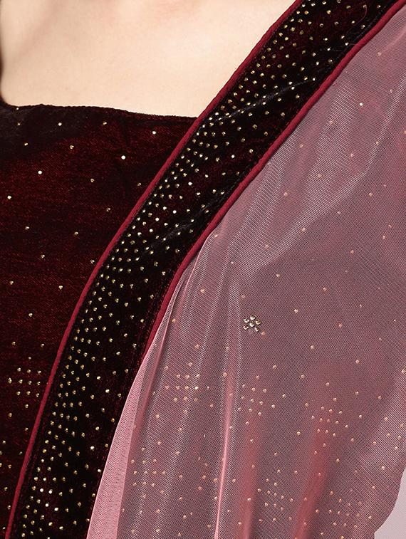 embellished maroon flared lehenga - 15839999 - Zoom Image - 4