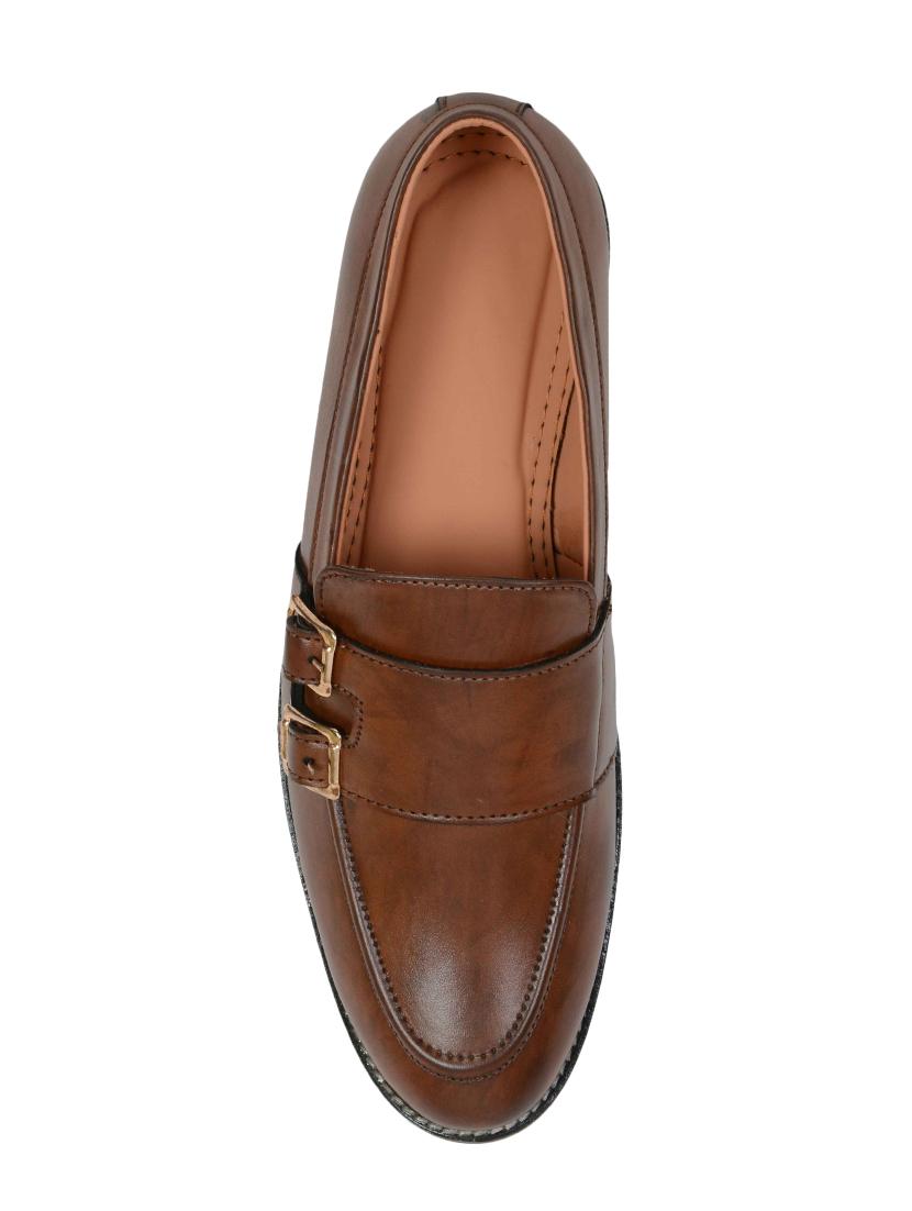 brown leatherette slip on monk straps - 15840261 - Zoom Image - 4