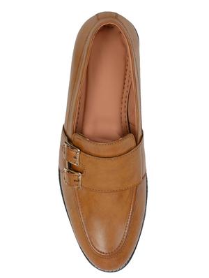 tan leatherette slip on monk straps - 15840262 - Standard Image - 4