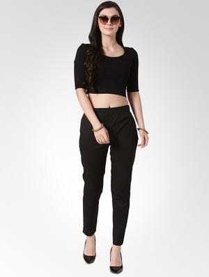 black solid flat front trousers - 15842378 - Standard Image - 4