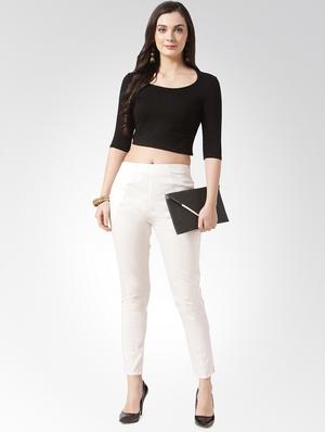 White solid flat front trousers - 15842393 - Standard Image - 4