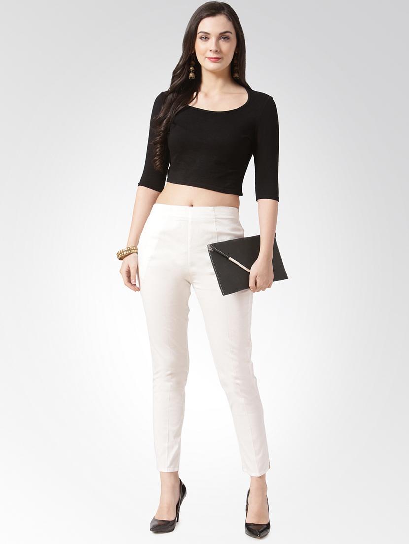 White solid flat front trousers - 15842393 - Zoom Image - 4