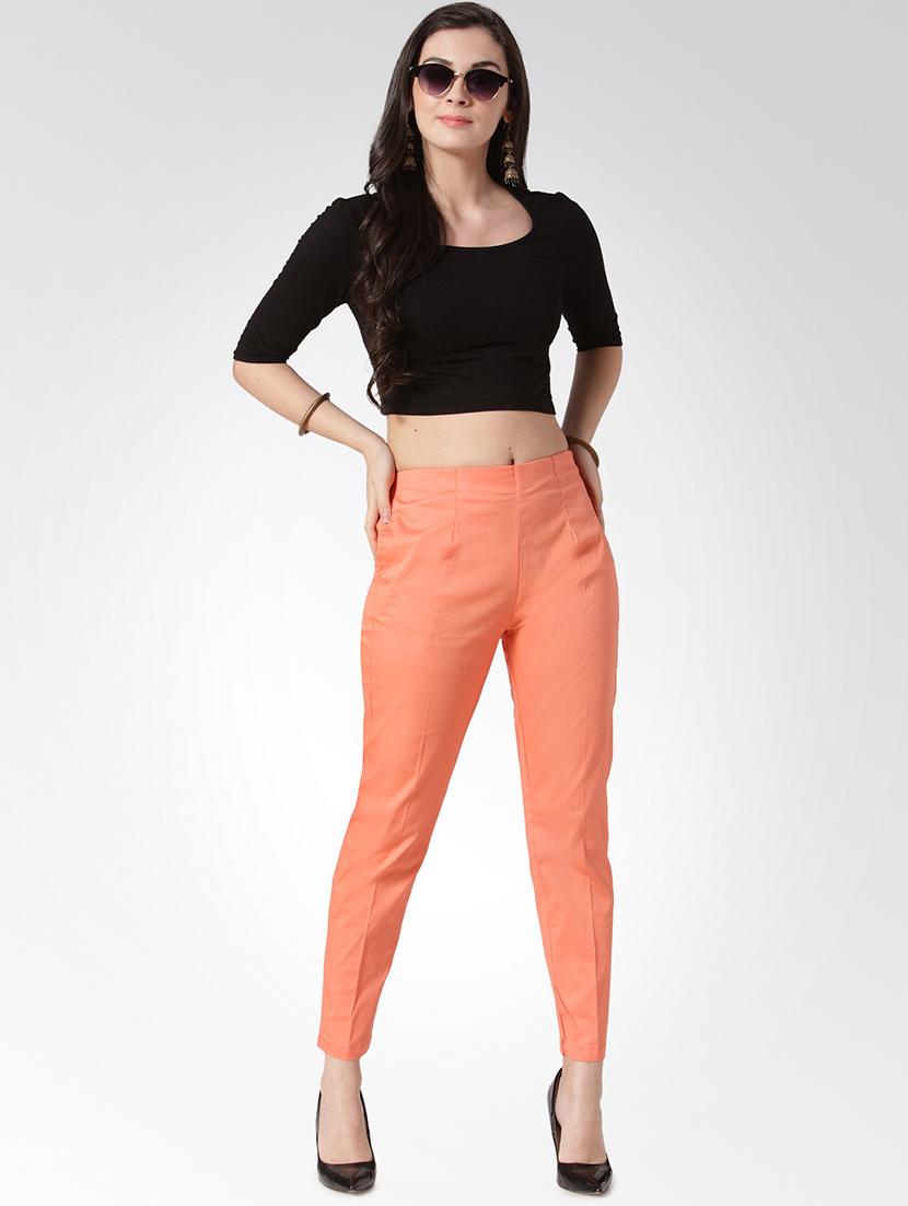 peach solid flat front trousers - 15842395 - Zoom Image - 4
