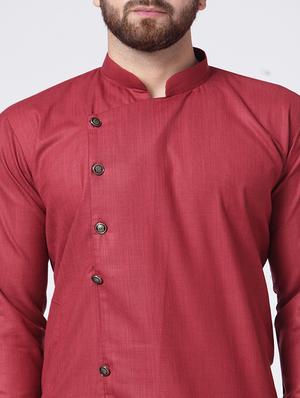 maroon cotton kurta pyjama set - 15843070 - Standard Image - 4