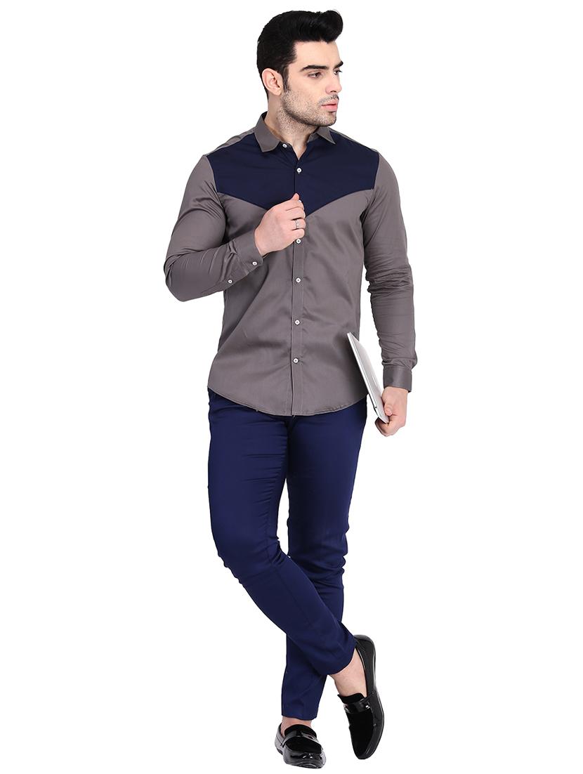 navy blue cotton flat front casual trousers - 15845308 - Zoom Image - 4