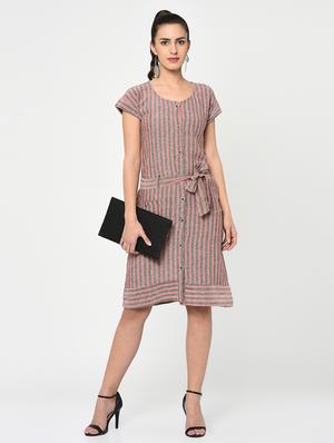 button up striped a-line dress - 15846929 - Standard Image - 4