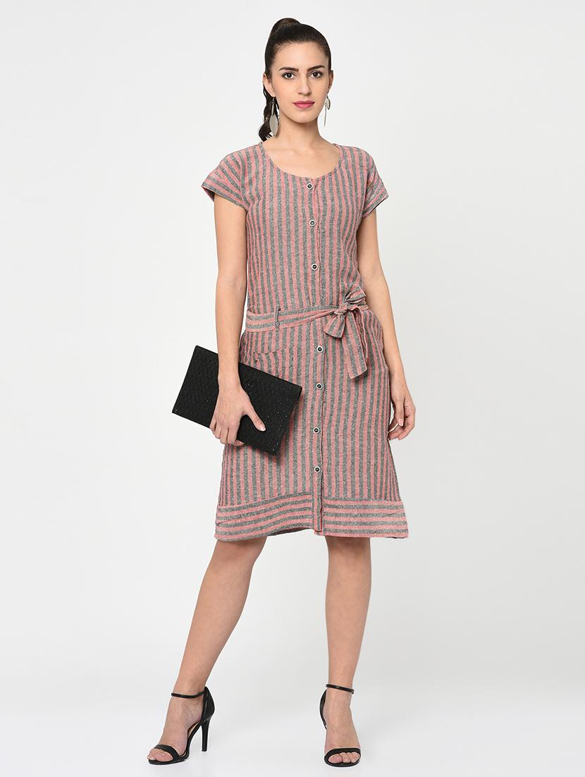 button up striped a-line dress - 15846929 - Zoom Image - 4