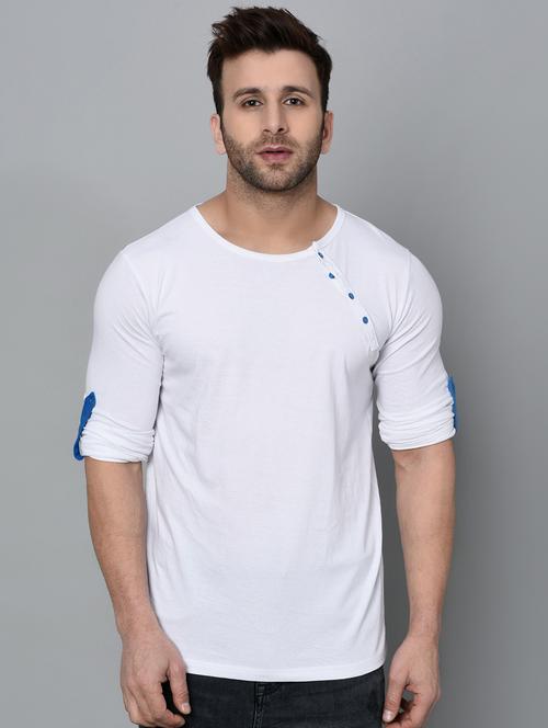 solid white henley neck t-shirt - 15848266 - Standard Image - 1