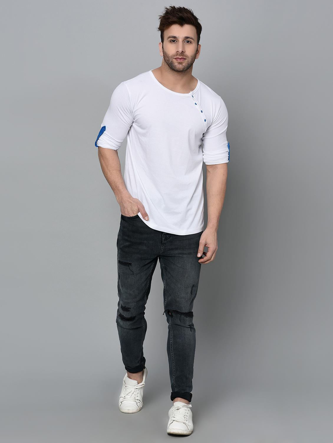 solid white henley neck t-shirt - 15848266 - Zoom Image - 4