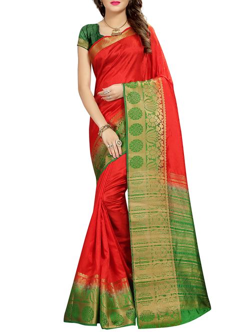 gold border woven saree with blouse - 15849455 - Very Small Image - 1