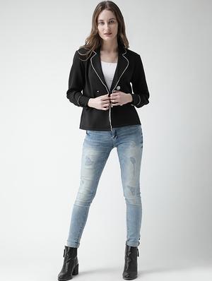 contrast piping double breasted blazer - 15850094 - Standard Image - 4