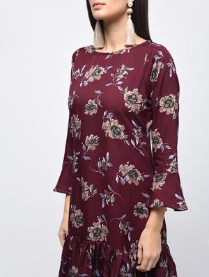 gathered hem floral a-line dress - 15850605 - Standard Image - 4