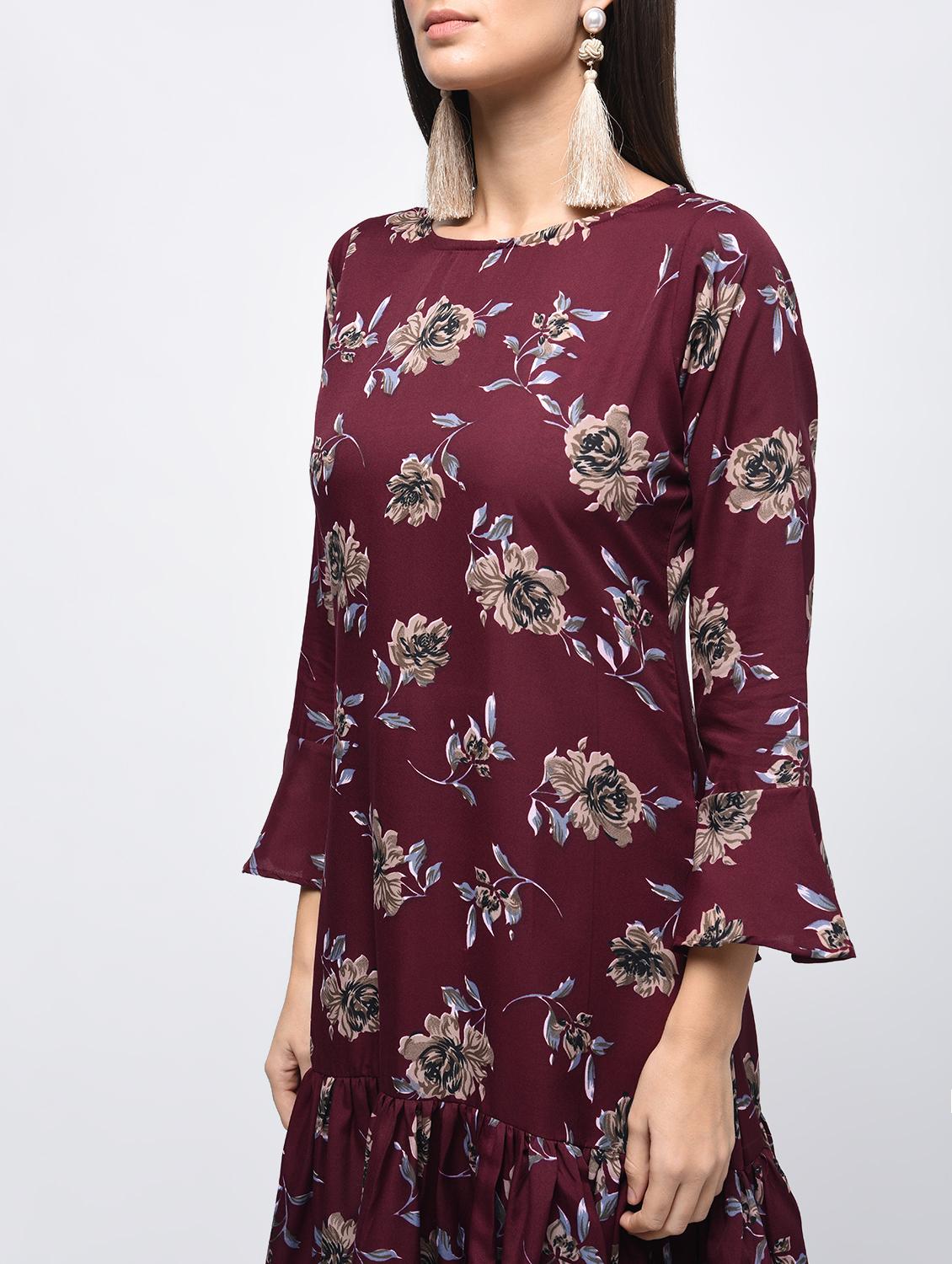 gathered hem floral a-line dress - 15850605 - Zoom Image - 4