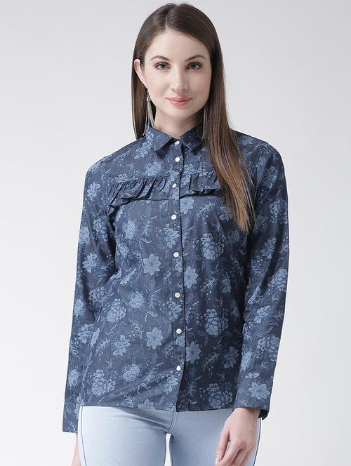 frill detail floral denim shirt - 15852323 - Standard Image - 1