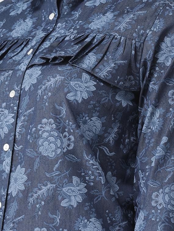 frill detail floral denim shirt - 15852323 - Zoom Image - 4