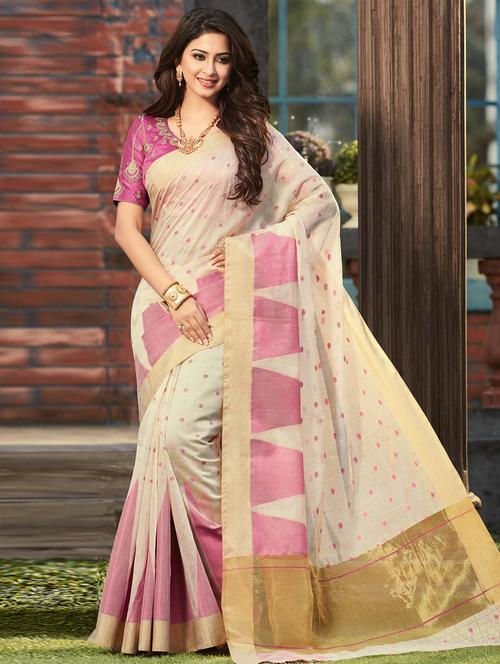 gold border woven saree with blouse - 15853658 - Very Small Image - 1