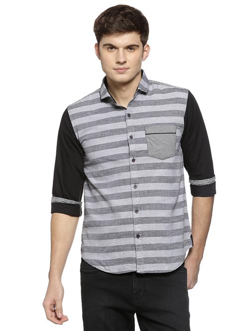 grey striped casual shirt - 15856266 - Standard Image - 1