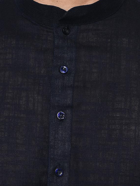navy blue cotton kurta pyjama set - 15856474 - Zoom Image - 4