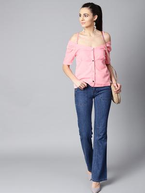 button up cold shoulder top - 15857227 - Standard Image - 4