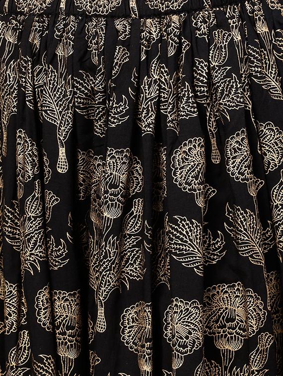 front slit drawstring kurta with foil printed skirt set - 15857269 - Zoom Image - 4