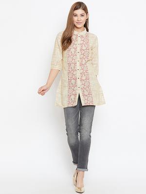 gold cotton straight kurti - 15857937 - Standard Image - 4