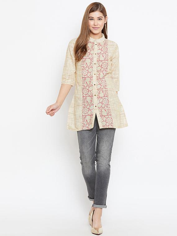 gold cotton straight kurti - 15857937 - Zoom Image - 4