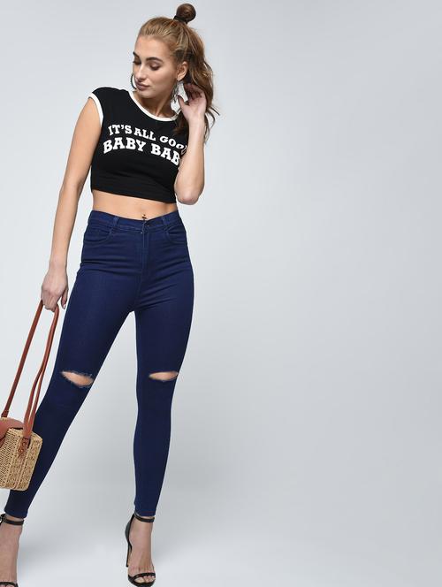 knee slit high waist jeans - 15859306 - Standard Image - 1